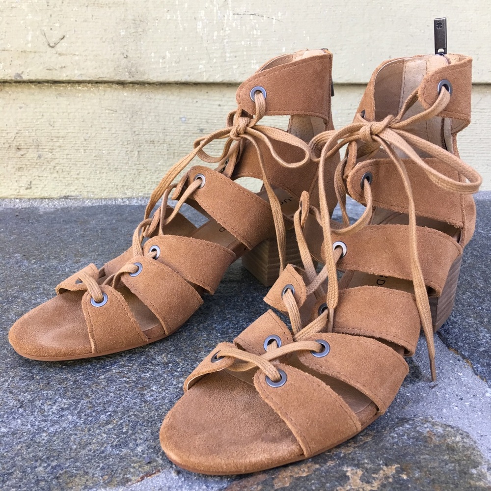 Gladiator style lace up, block heel sandals